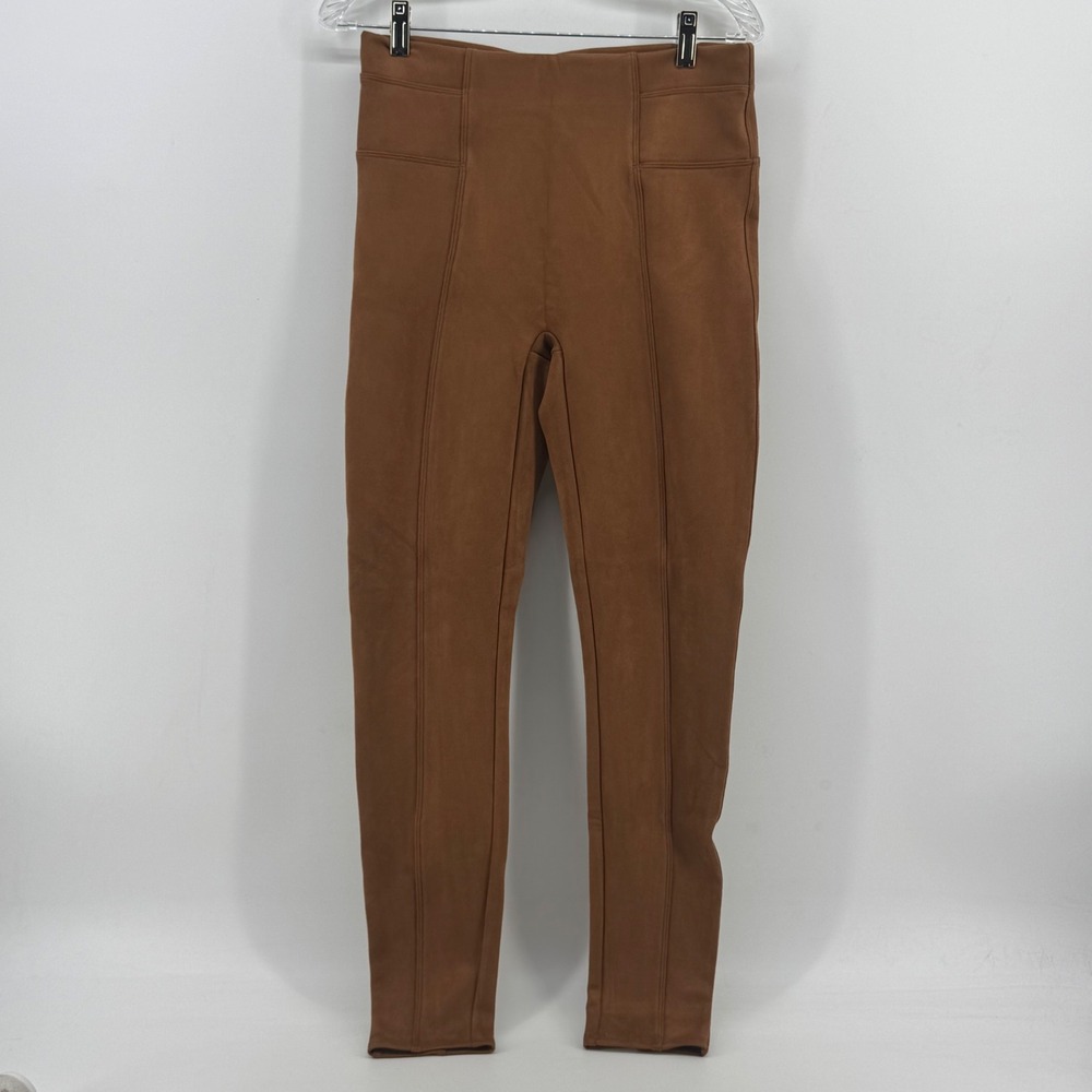Womens Spanx Brown Faux Suede High Rise Seamed Leggings Pull On Pants Skinny